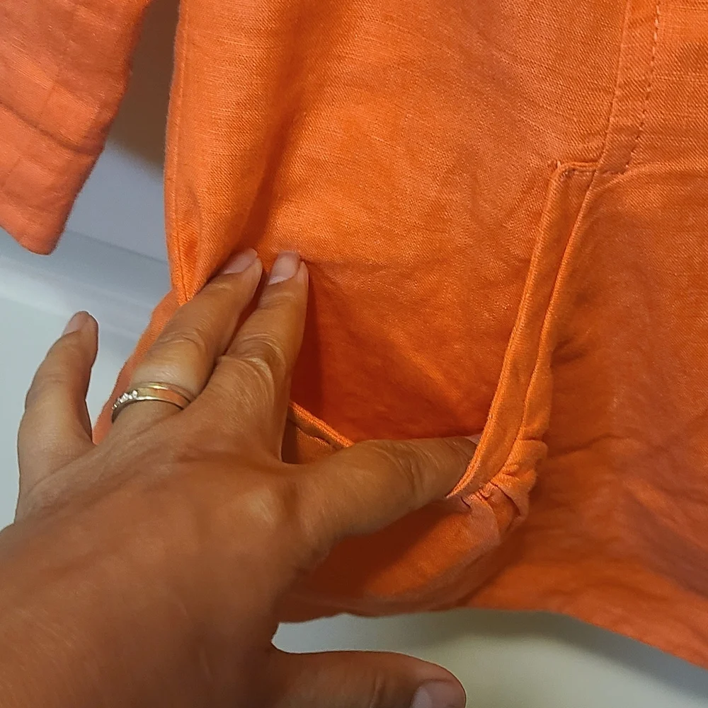 DELIRIUM Coral Orange Linen 3/4 Sleeve Blazer - Picture 4 of 11